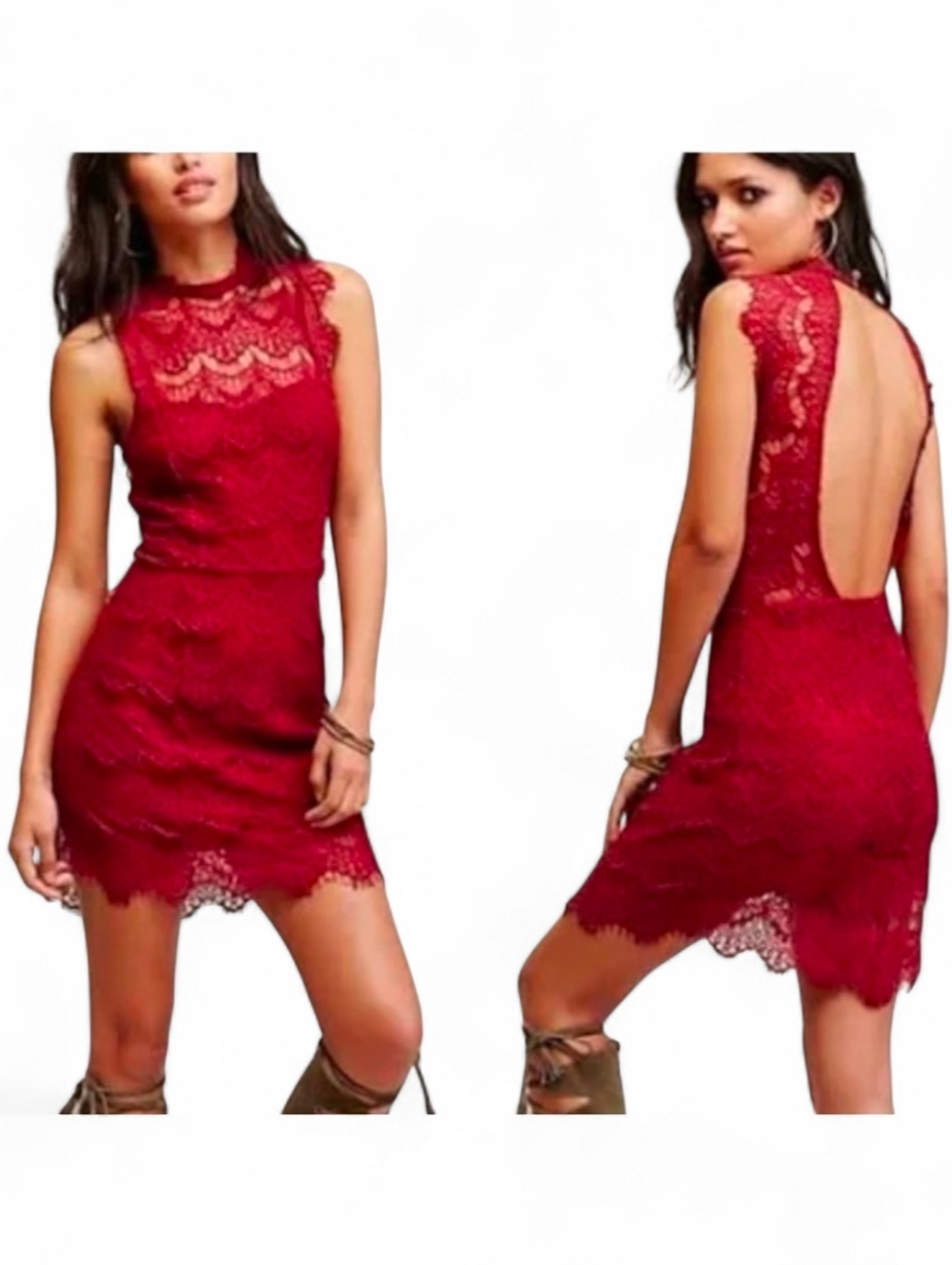 INTIMATELY FREE PEOPLE Red Daydream Lace Backless Dress - Small